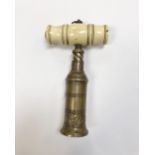 An early 19th Century brass king screw with double action and turned bone handle,