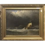 CIRCA 1900 ENGLISH SCHOOL IN THE MANNER OF ADOLPHUS KNELL "Fishing Boat in Squall Heading for