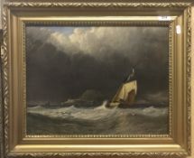 CIRCA 1900 ENGLISH SCHOOL IN THE MANNER OF ADOLPHUS KNELL "Fishing Boat in Squall Heading for
