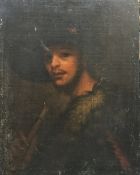 FOLLOWER OF REMBRANDT "Portrait of a Gentleman Wearing a Feathered Coat and Black Hat",