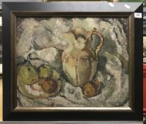 A MACKAY "Still Life with Jug and Fruit" oil on board, signed lower right, approximately 40 cm x 49.