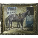M M LATHAM "Harold", study of a grey hunter, oil on canvas, signed lower left, bears title,