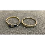 A white gold mounted half eternity ring together with a five stone sapphire and diamond ring