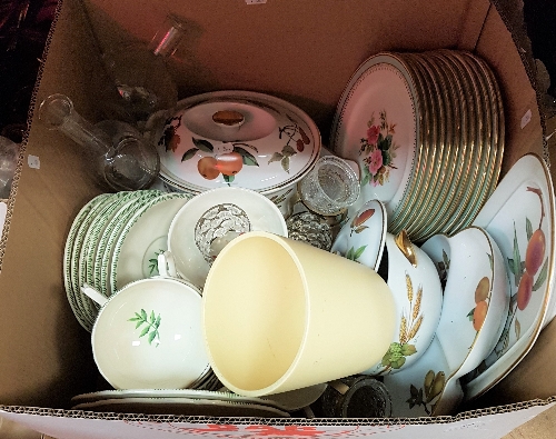 A box of assorted china to include Gien part dinner wares, Royal Worcester "Evesham" china,