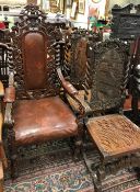 A Victorian oak Carolean style armchair,