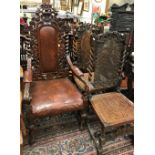 A Victorian oak Carolean style armchair,