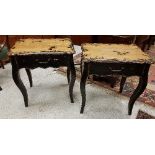 A pair of oak and ebonised single drawer side tables in the Louis XV taste