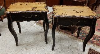 A pair of oak and ebonised single drawer side tables in the Louis XV taste