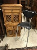 A pair of modern pine bedside chests and a bar stool