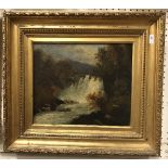 19TH CENTURY ENGLISH SCHOOL "River Landscape with Waterfall" oil on canvas unsigned approx.