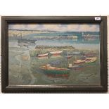 ERNEST PEIRCE "Mounts Bay from Newlyn" coastal landscape with boats in foreground, oil on canvas,