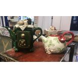 Four Cardew design novelty teapots, one as a Chinese tea shop, another as vintage sewing machine,