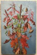 ULA PAINE (1909-2001) "Autumnal Leaves" a pair of still life studies oil on canvas both signed
