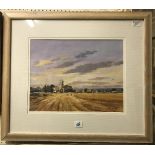 MICHAEL LONG "Cornfield and Crows" country scene overlooking a cornfield with church in the