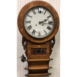 A Victorian walnut and marquetry inlaid drop dial wall clock,