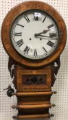 A Victorian walnut and marquetry inlaid drop dial wall clock,