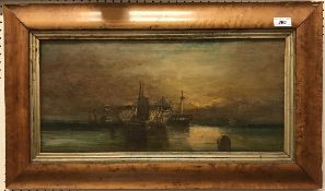 19TH CENTURY ENGLISH SCHOOL "Moored Galleon" oil on canvas,