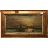 19TH CENTURY ENGLISH SCHOOL "Moored Galleon" oil on canvas,