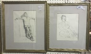 W R HAY "Study of a Boy" pencil signed centre bottom together with a further study of a boy by the