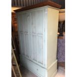 A Yesterday's Pine "Great Bardfield" wardrobe pale green painted with two cupboard doors over a