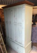 A Yesterday's Pine "Great Bardfield" wardrobe pale green painted with two cupboard doors over a