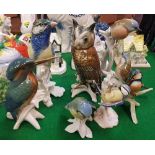 Five various Karl Ens bird figures together with a Goebel bird figure "blue titmouse" and another