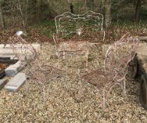 A matching white painted wrought iron garden table,