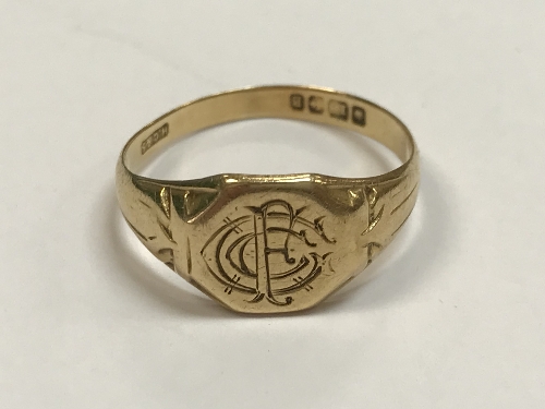A Victorian 18 carat gold signet ring bearing the initials "CF" of Charles Forbes Leith (Birmingham