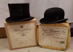 A Woodrow of London black bowler hat in associated cardboard box,