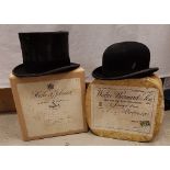 A Woodrow of London black bowler hat in associated cardboard box,