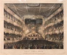 AFTER PUGIN & ROWLANDSON "Covent Garden Theatre" and "Drury Lane Theatre" coloured prints both