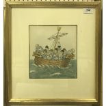 FRANCIS CARRUTHERS GOULD (1844-1925) "Ship of Fools" ink and watercolour No'd 2 lower left and