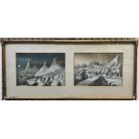 Two Victorian lithographic prints of mountineers on the Tre Cima Di Laverado in the Dolomites