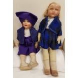 Two Nora Wellings type painted cloth head dolls