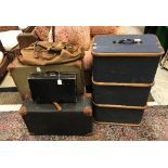 A collection of five various cases to include two leather bound suitcases,