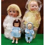 A collection of vintage dolls and teddies to include an Armand Marseille porcelain headed baby doll