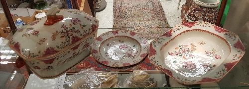 An 18th Century Chinese Qianlong famille-rose tureen and cover with matching octagonal dish and two