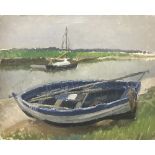 HENRY (AKA HARRY) CLARENCE WHAITE (1895-1978) "Blue Boat Southwold" a study of moored boats on an