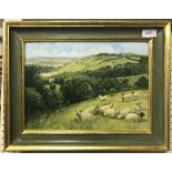 MATTHEW UNDERWOOD "View from Oare Hill" a landscape with sheep in foreground and rolling hills in