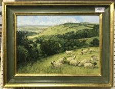 MATTHEW UNDERWOOD "View from Oare Hill" a landscape with sheep in foreground and rolling hills in