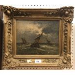 IN THE MANNER OF HENDRIK WILLEM MESDAG "Fishing boats in choppy seas" oil on canvas,