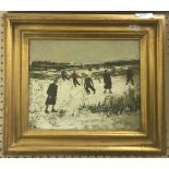 20TH CENTURY SCANDINAVIAN SCHOOL "A Winter Scene with Figures Skating on a Frozen Lake",