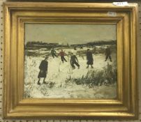 20TH CENTURY SCANDINAVIAN SCHOOL "A Winter Scene with Figures Skating on a Frozen Lake",