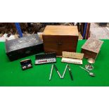 A collection of various cigarette boxes, writing slope, jewellery boxes, etc,