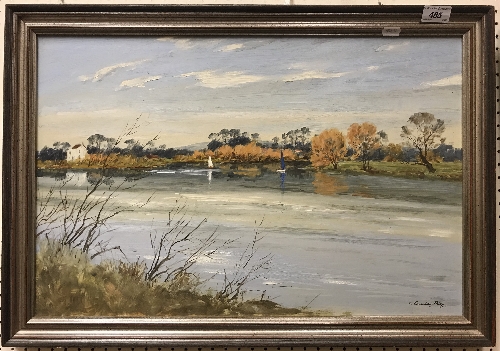 VICTOR COVERLEY PRICE (1901-1988) "Sailing on the river - autumn" a river landscape with two