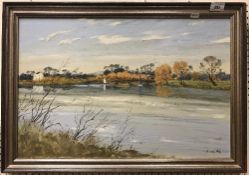 VICTOR COVERLEY PRICE (1901-1988) "Sailing on the river - autumn" a river landscape with two