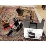 A collection of various cine equipment including a Bolex Zoom Reflex P1 cine camera,