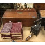 A Victorian mahogany writing slope with secret drawer to side (large split to top),