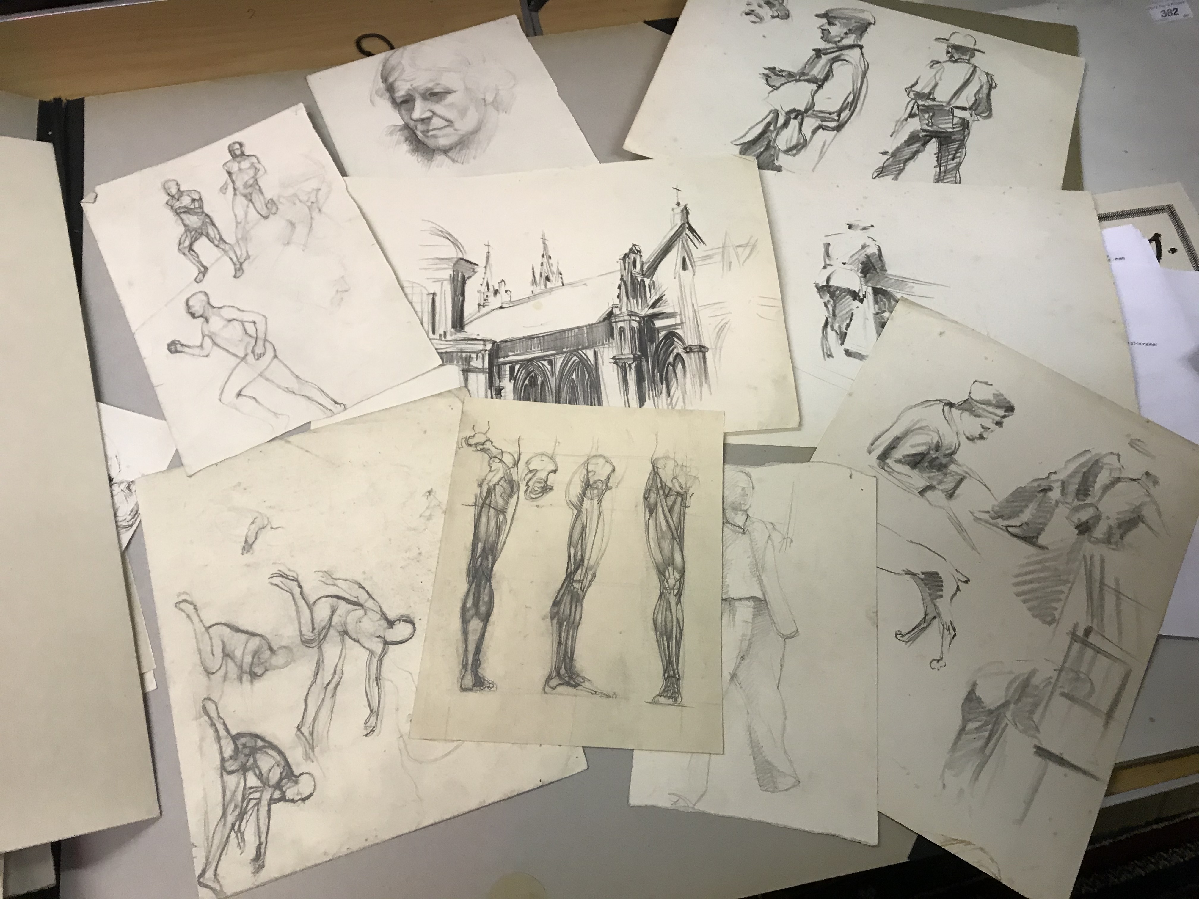 A portfolio of numerous pencil sketches, - Image 5 of 18