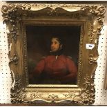 19TH CENTURY ENGLISH SCHOOL "Portrait of an Officer in Red Jacket" oil on panel, unsigned,